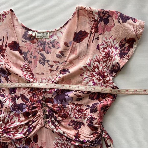 Tree of Life Midi Dress Pink Floral Tie Back Boho Hippie Tropical Rayon Size XL - Picture 7 of 9